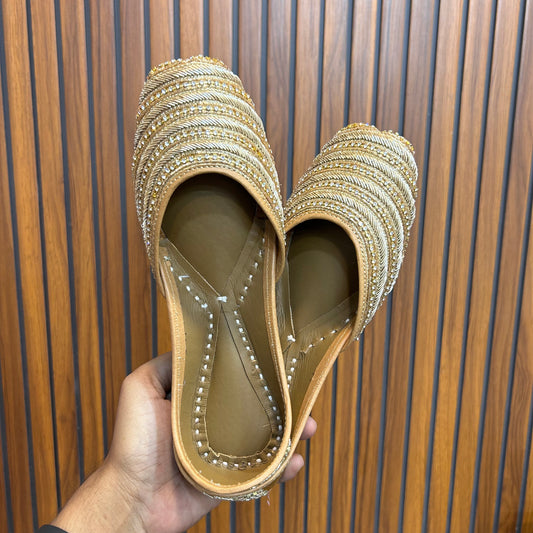Pure Golden Dabka Leather Punjabi Jutti